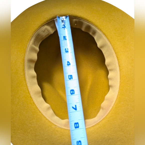 100% Wool Hat Gold Yellow With Brown Accent Tie - Picture 6 of 11